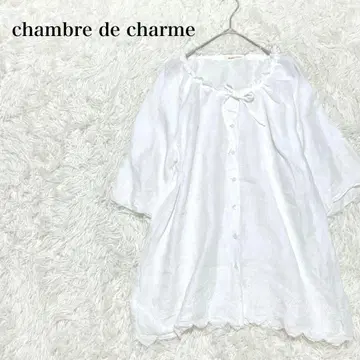 린넨 블라우스 자수 5부 소매 라운드넥