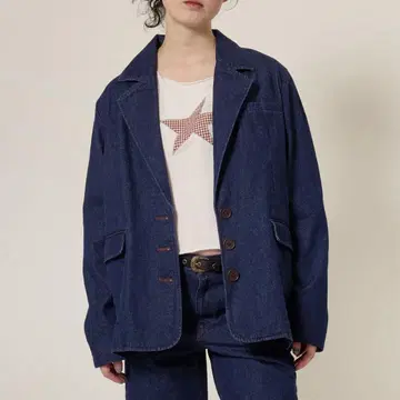TINA JOJUN 다크 블루 데님 블레이저
