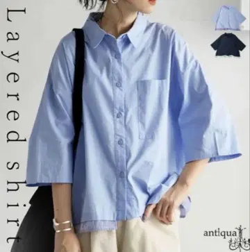 [시착만 한 상품] antiqua 안티카 레이어드 스타일 배색 셔츠 블루