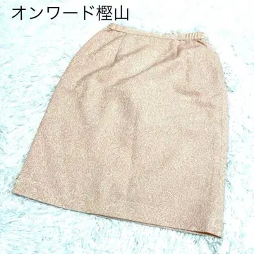 온워드 카시야마 REONOBLE 핑크 베이지 타이트 스커트 장식 무늬