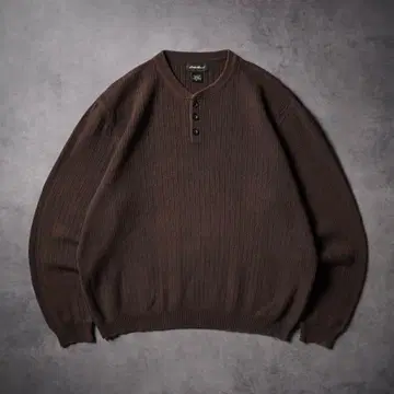 00s Eddie Bauer 홍콩제 헨리넥 리브 코튼 니트
