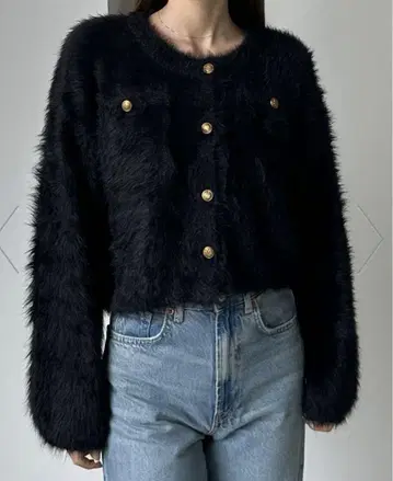 Louere 샤기 니트 가디건 블랙