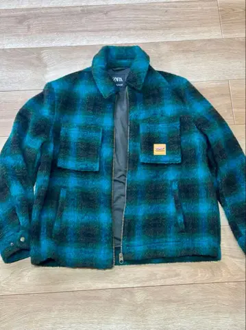 ZARA 청록색 체크 플리스 자켓 L