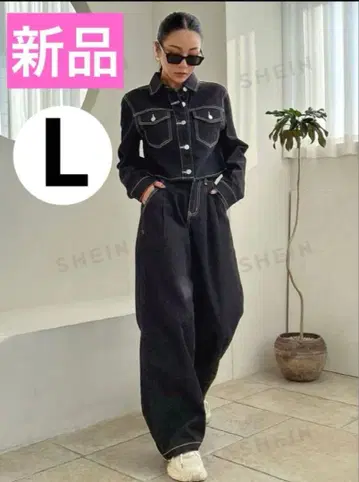 새상품 데님 자켓 와이드 레그 청바지 셋업 y2K 블랙