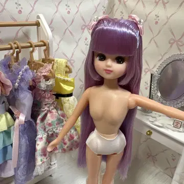 리카짱 보라색 헤어 리본 스트레이트 퍼플 헤어