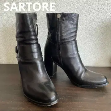 고급 SARTORE 아름다운 실루엣 사이드 지퍼 가죽 숏부츠