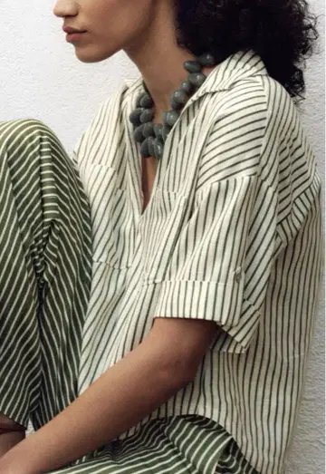 ZARA 숏슬리브 린넨 블렌드 셔츠 스트라이프