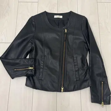 MIRY DCERA 천연 가죽 가죽 자켓 노카라 라이더 블루종