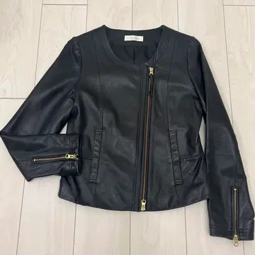 MIRY DCERA 천연 가죽 가죽 자켓 노카라 라이더 블루종