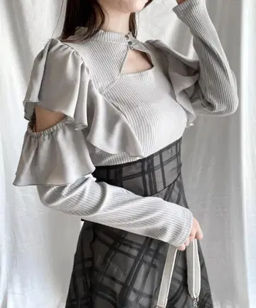 NOMAE 시어 체크 도킹 원피스 그레이 긴팔
