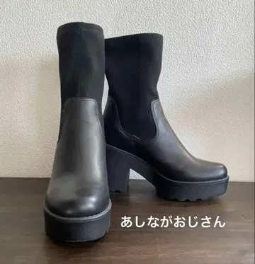 새상품급 키다리 아저씨 소가죽 콤비 숏부츠 블랙 통굽 24.0