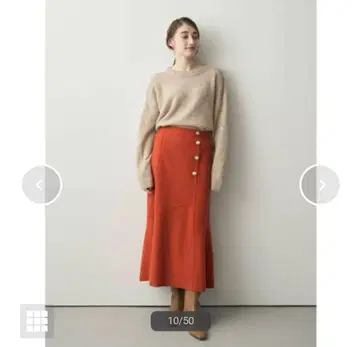 YECCAVECCA 오렌지 플레어 스커트 골드 버튼