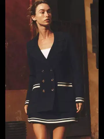 ZARA 블레이저 스타일 자켓 네이비 블루 크로스 니트 블레이저 M