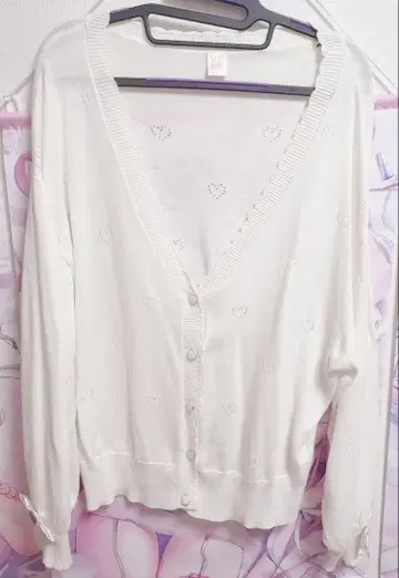 시크릿 허니 하트 시스루 니트 가디건 화이트