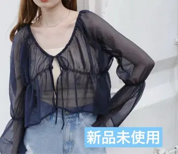 Kastane 카스타네 셔링 시어 블라우스 셔츠 네이비 S