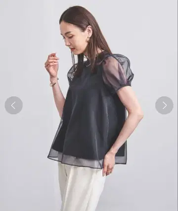UNITED ARROWS 오간자 미니 퍼프 숏 슬리브 블라우스