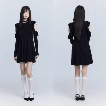 에이미이스트월 컷 숄더 리브 니트 원피스 블랙 프리