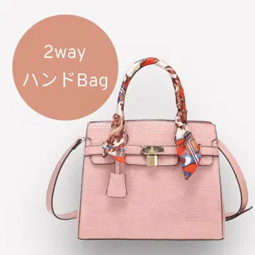 핸드백 크로커다일풍 핑크 숄더 벨트 스카프 포함 2way