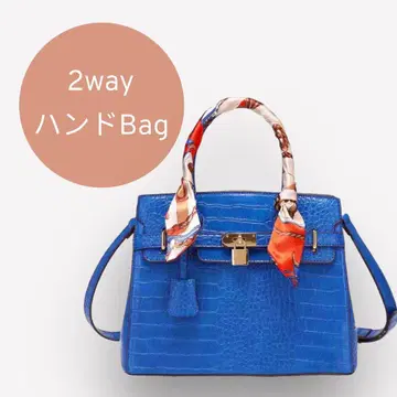 핸드백 크로커다일풍 블루 숄더 벨트 스카프 포함 2way