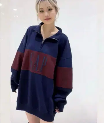 빈티지 소프트 GAP 로고 오버 사이즈 하프 지퍼 풀오버