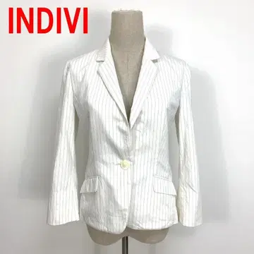 A6180 인디비 테일러드 자켓 7부 소매 면 스트라이프 화이트 38