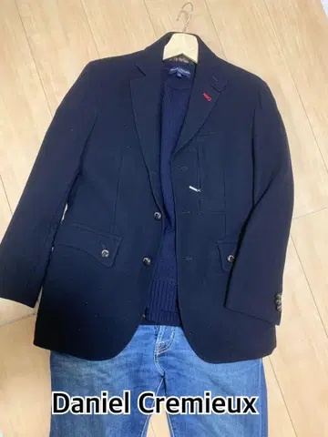 프랑스 브랜드 다니엘 크레뮤 네이비 울 자켓 싸개 단추