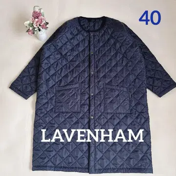 라벤햄 노카라 퀼팅 코트 롱 네이비 40