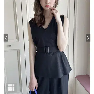 블랙 슬리브리스 셋업