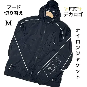 [ FTC ] 나일론 자켓 블랙 후드 절개 빅 로고 집업 M