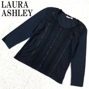 LAURA ASHLEY 레이스 절개 티셔츠 네이비 S B7627