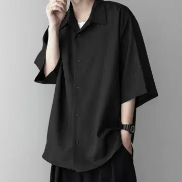 remer 루즈 신세틱 린넨 오버 셔츠 블랙 L 사이즈
