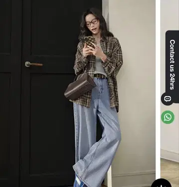 KUOSE 브라운색 격자 무늬 블라우스 M