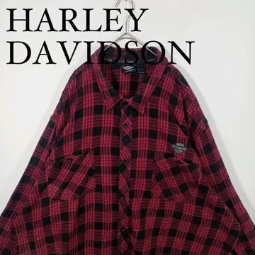 할리 데이비슨 긴팔 플란넬 셔츠 레드 블랙 오버 사이즈