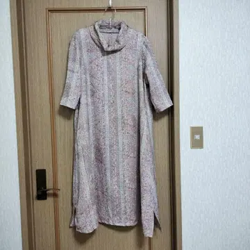 꼬임 턱 옷깃 롱 원피스 스트라이프 꽃무늬