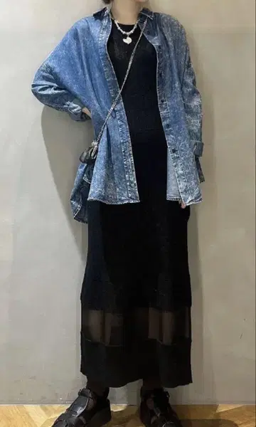 JEANASIS 쉐이드 블리치 BIG 셔츠 블루 F