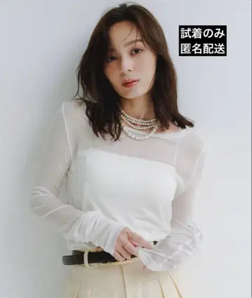 택 포함 새상품 anuans 아뉴앙스 시어 롱 슬리브 T셔츠 화이트