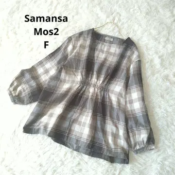 Samansa Mos2 옴브레 체크 밴드 카라 긴팔 셔츠 블라우스 F
