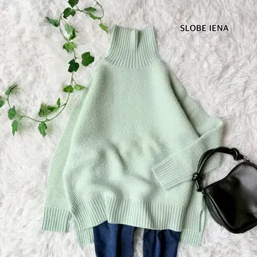 SLOBE IENA 니트 그린 울 혼방 터틀넥 스웨터