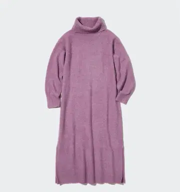 미사용 UNIQLO 유니클로 수플레얀 터틀넥 원피스 핑크 M