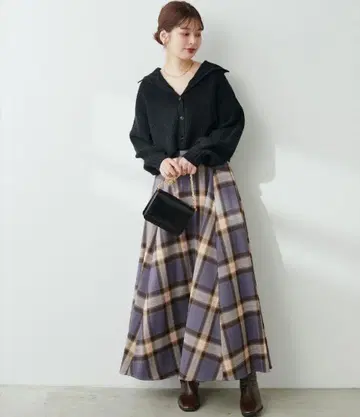 natural couture 하이웨스트 서큘러 스커트 체크 무늬