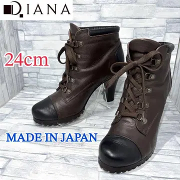 새상품급 다이애나 숏부츠 레이스업 천연 가죽 일본제 브라운 24cm