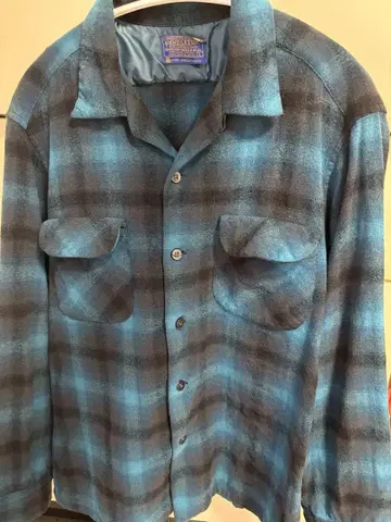 Pendleton 보트 셔츠 블루 옴브레 체크 60s