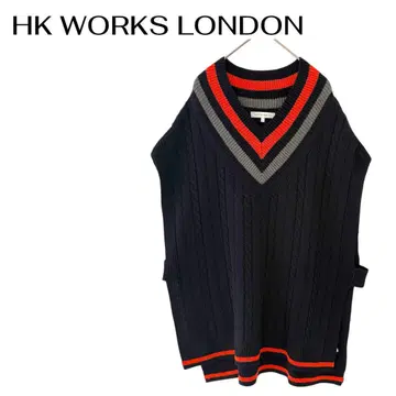 HK WORKS LONDON 니트 베스트 레이어드 V넥 빅 L