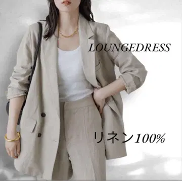 [컨디션 최상] 라운지 드레스 린넨 더블 자켓 베이지 린넨 100%