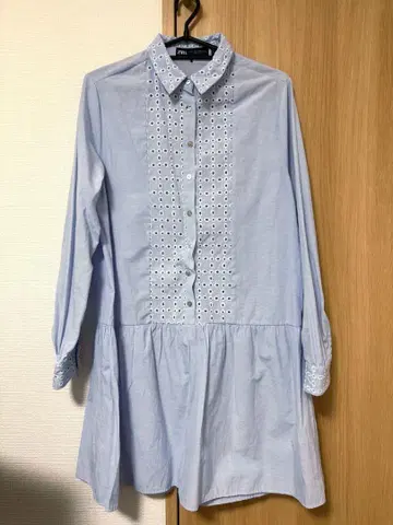 ZARA 스카이블루 자수 긴팔 원피스 XS