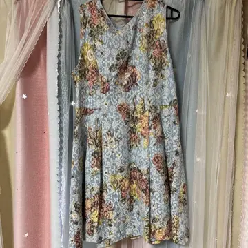 로즈 티아라 꽃무늬 슬리브리스 무릎 기장 원피스