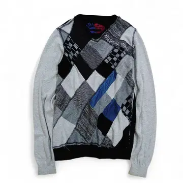 Desigual 데시구알 패치워크 긴팔 니트 V넥 S