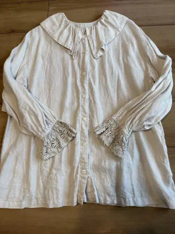 nest Robe 린넨 프릴 옷깃 긴팔 셔츠 F