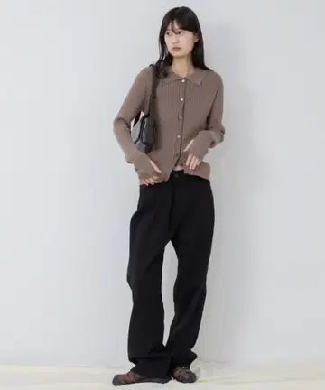 HEILIS 핑거홀 롱 슬리브 라메 폴로 니트 모카