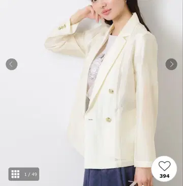 Couture Brooch 크림색 더블 브레스트 자켓 38/M